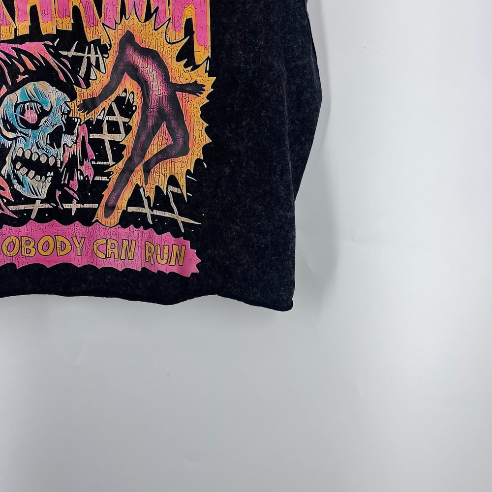 Karma Nobody Can Run Graphic Muscle Tee Acid Wash Black Raw Hem Large - Picture 7 of 13